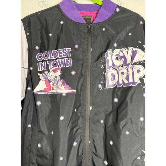 Jewel House Coldest in Town Embellished Black Purple Bomber Jacket Sz M See Note - Picture 4 of 12